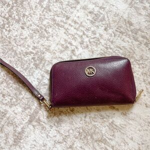 Michael Kors Plum Leather Wristlet